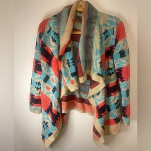 KATE Collection Colorblock Boho Waterfall Cardigan Small